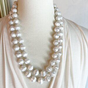 Vintage Double-Strand Faux Satin Pearl Beaded Necklace Made in Japan